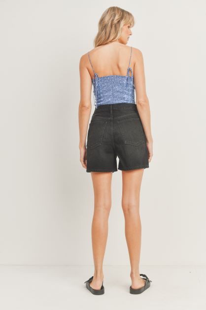 Criss Cross Black Denim Shorts