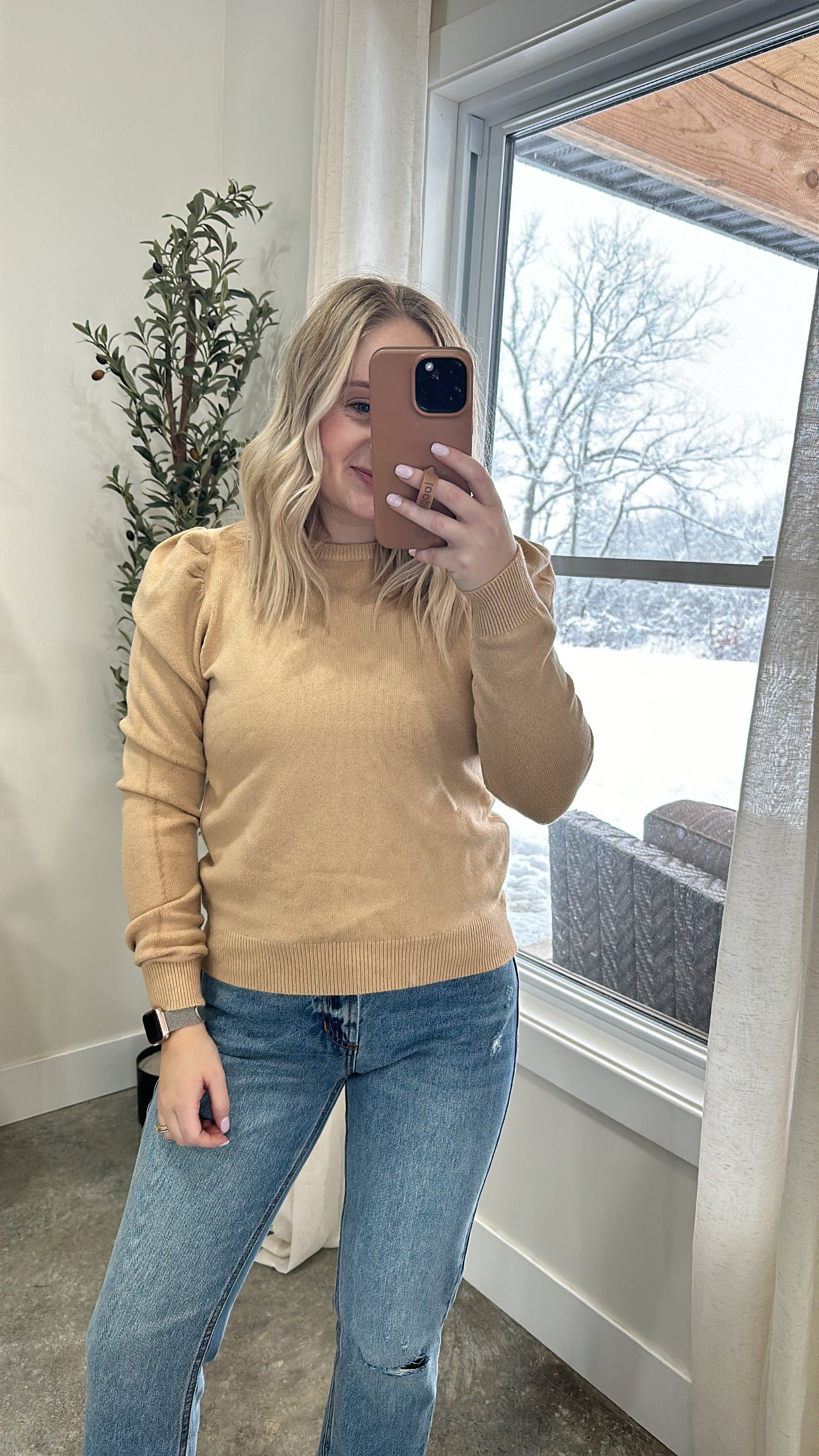 Puff Sleeve Basic Sweater