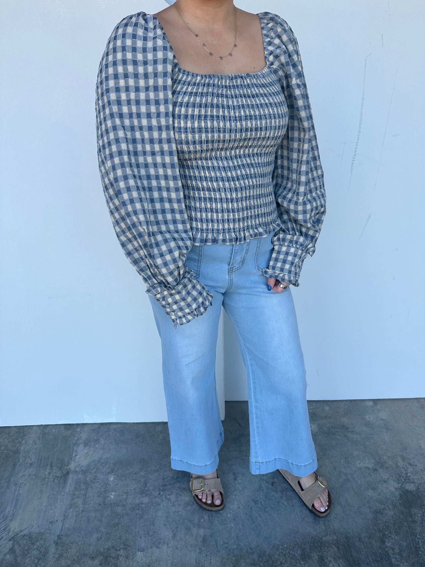 Dusty Blue Check Top