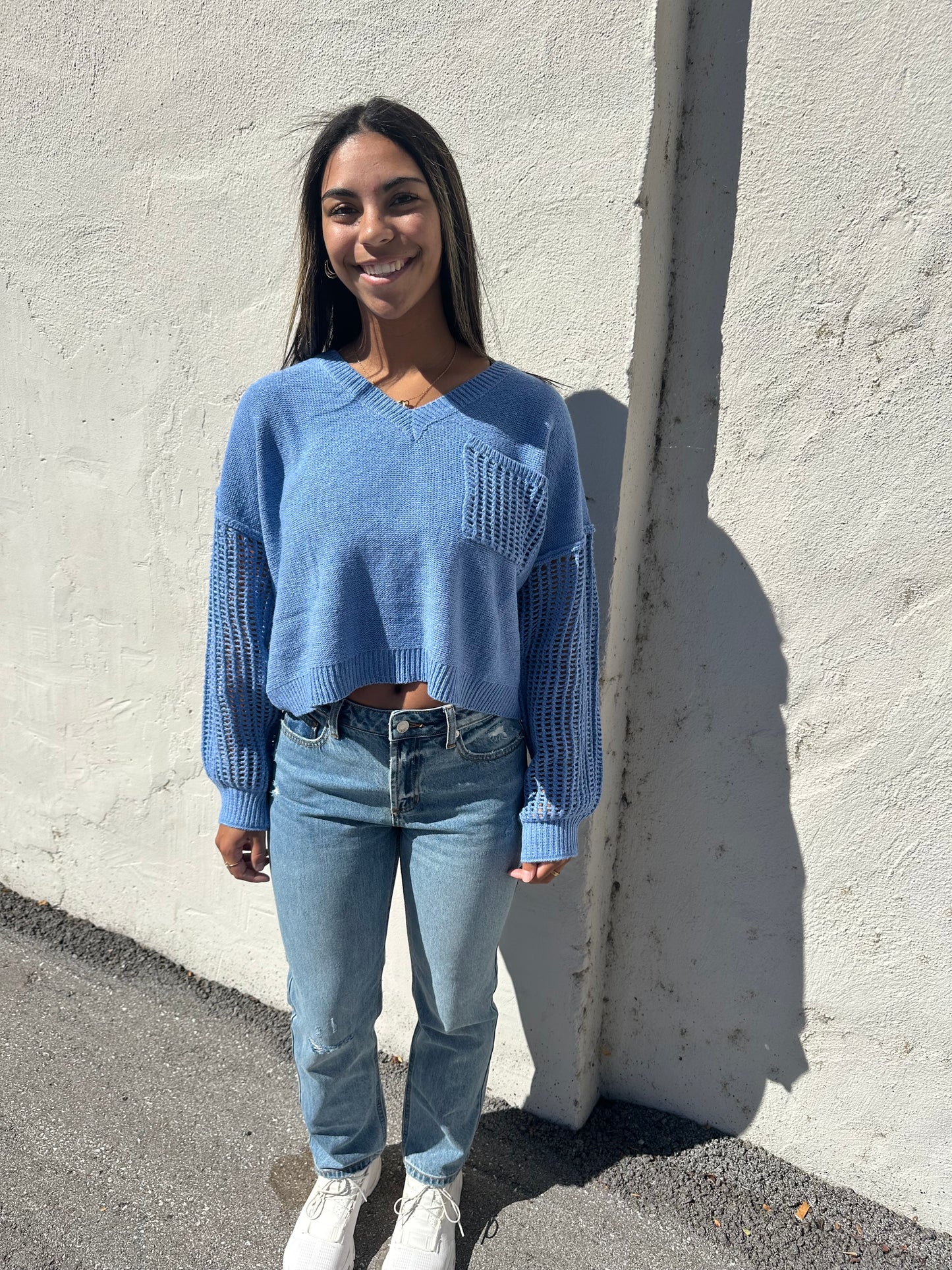 Denim Open Knit Sweater