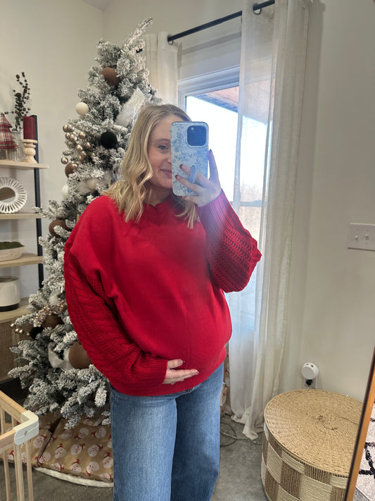 Crimson Cozy Cable Sleeve Sweatshirt