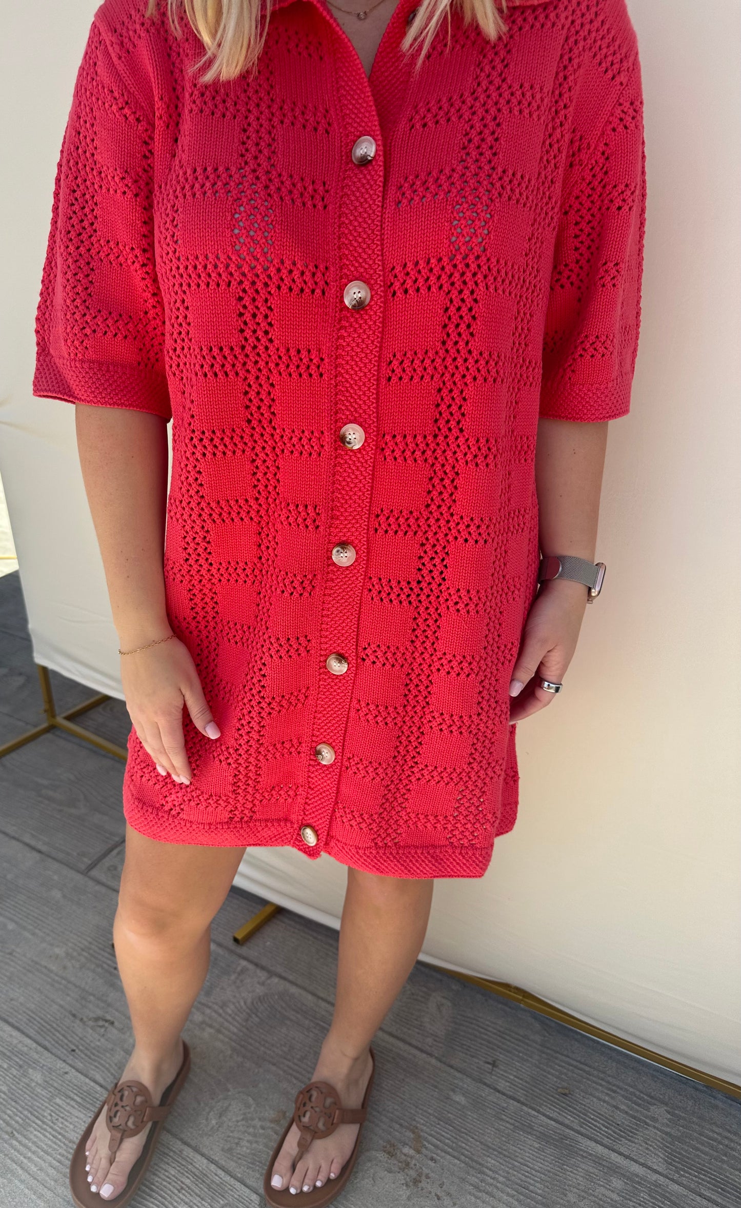 Coral Crochet Mini Dress